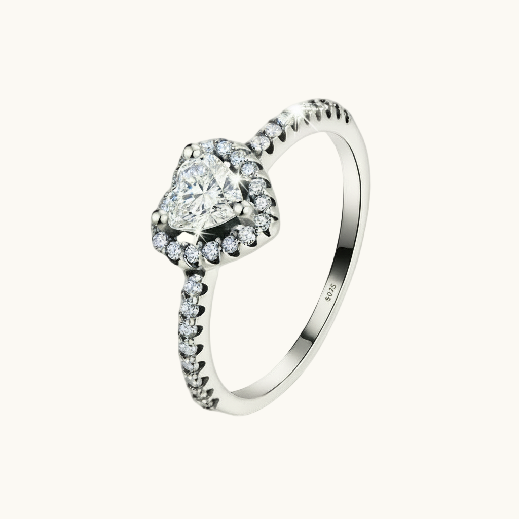Heart Shape Zircon Rhodium Plated Ring