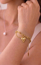 Elegant Titanium Steel Heart Charm Bracelet