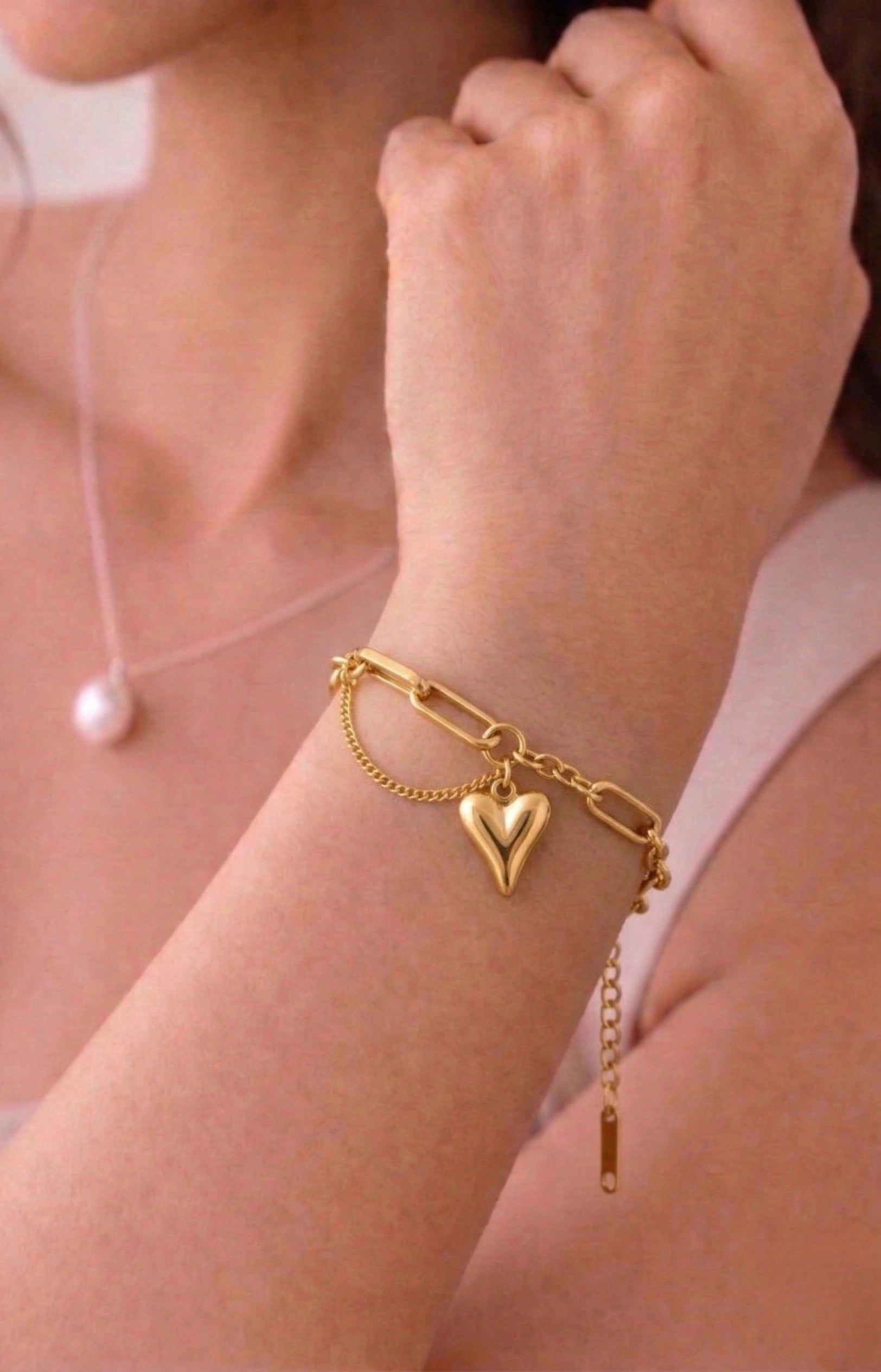 Elegant Titanium Steel Heart Charm Bracelet