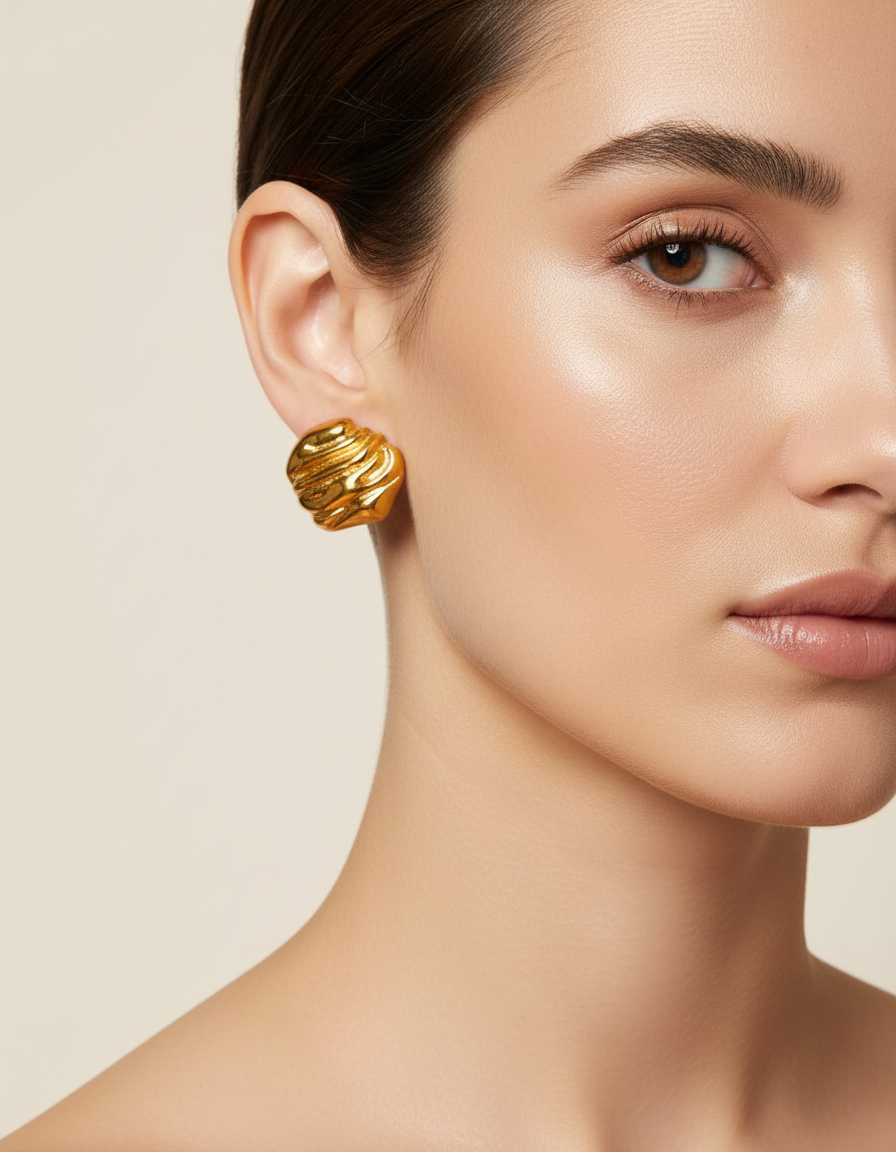 Rock Texture Gold Earrings