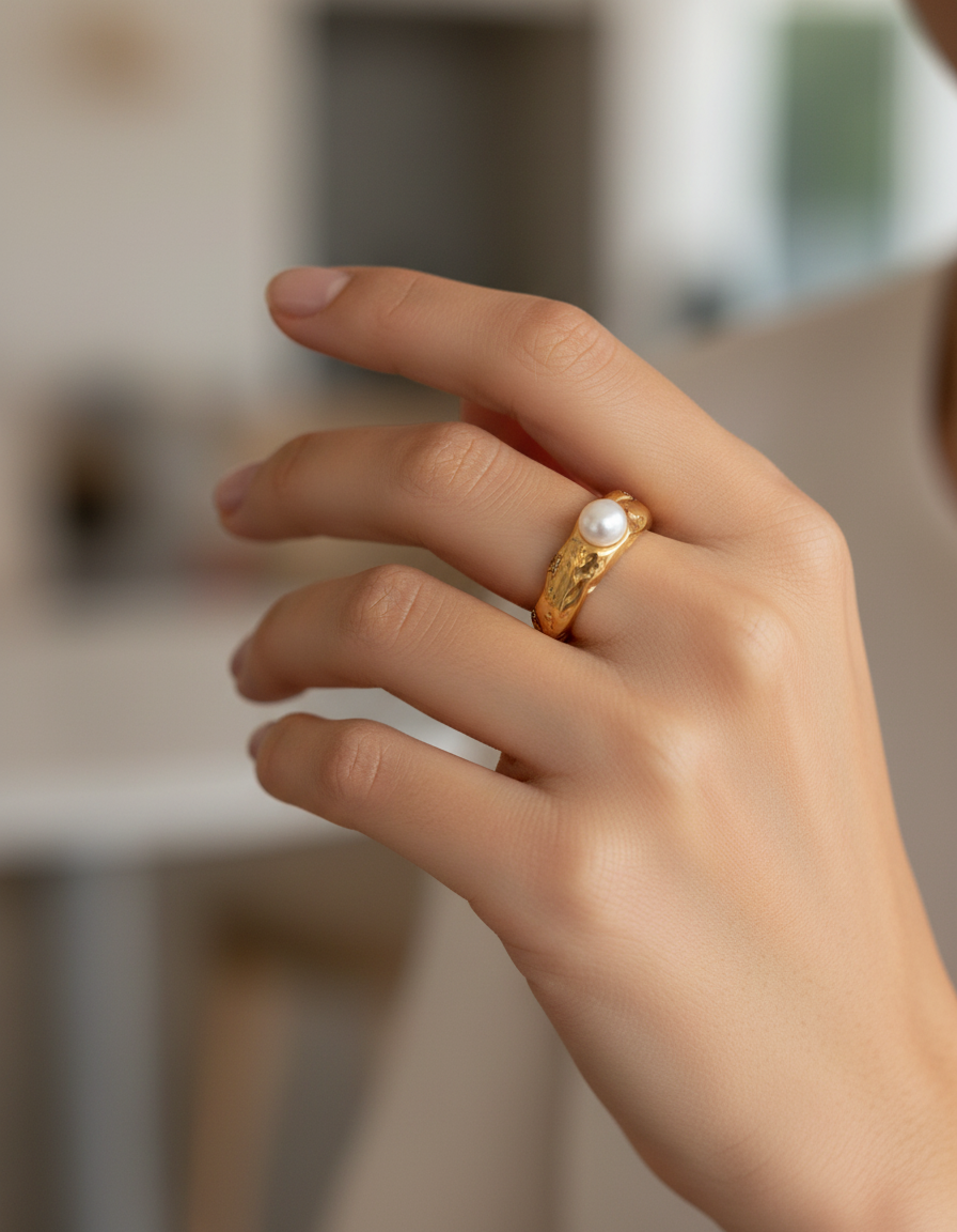 Pearl Inlaid Gold Ring