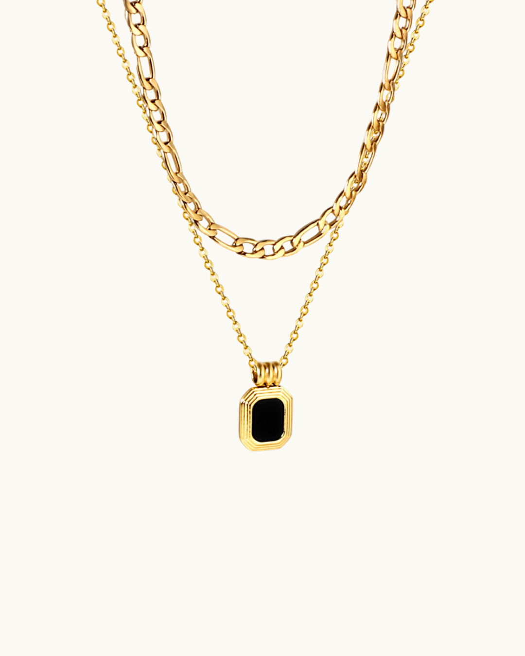 Rectangular Pendant Double Chain Necklace