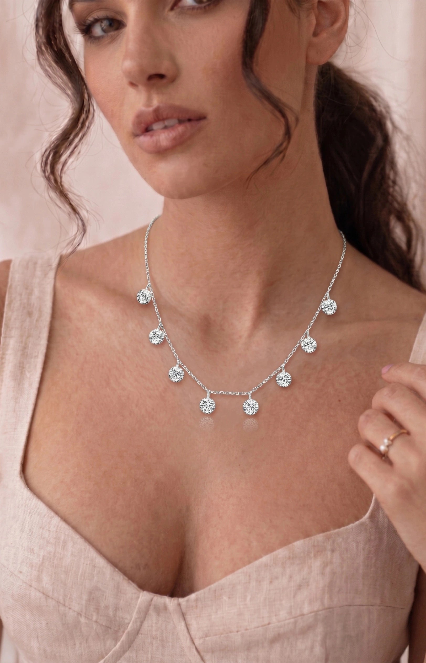 925 Sterling Silver Rose Gold Zircon Necklace