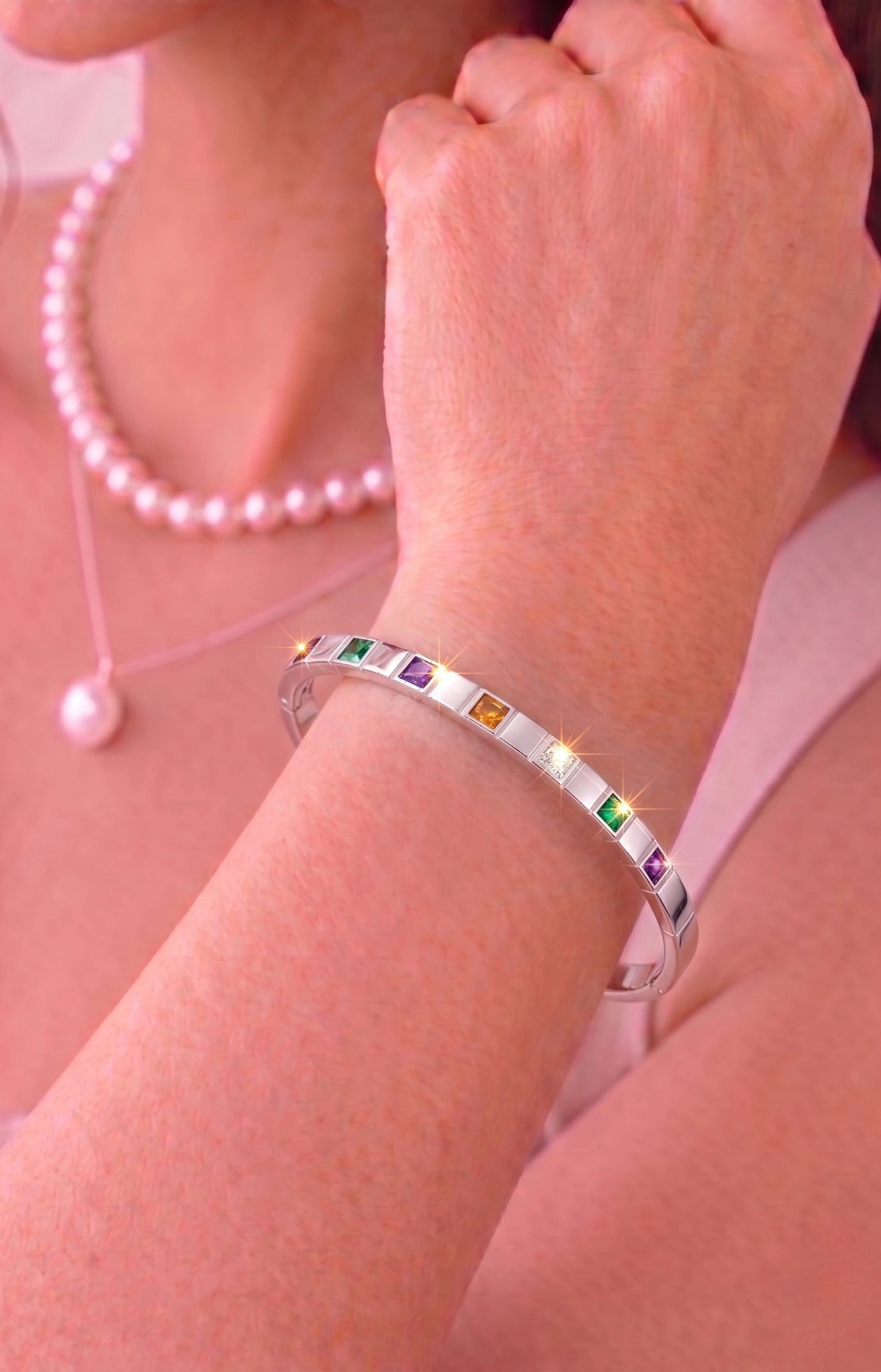 Celestial Radiance: Gemstone Accent Bangle