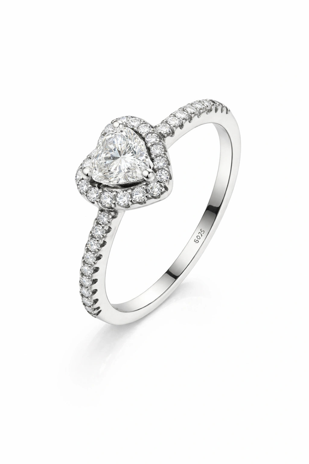 Heart Shape Zircon Rhodium Plated Ring