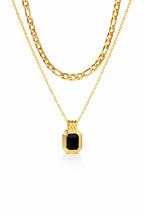 Rectangular Pendant Double Chain Necklace