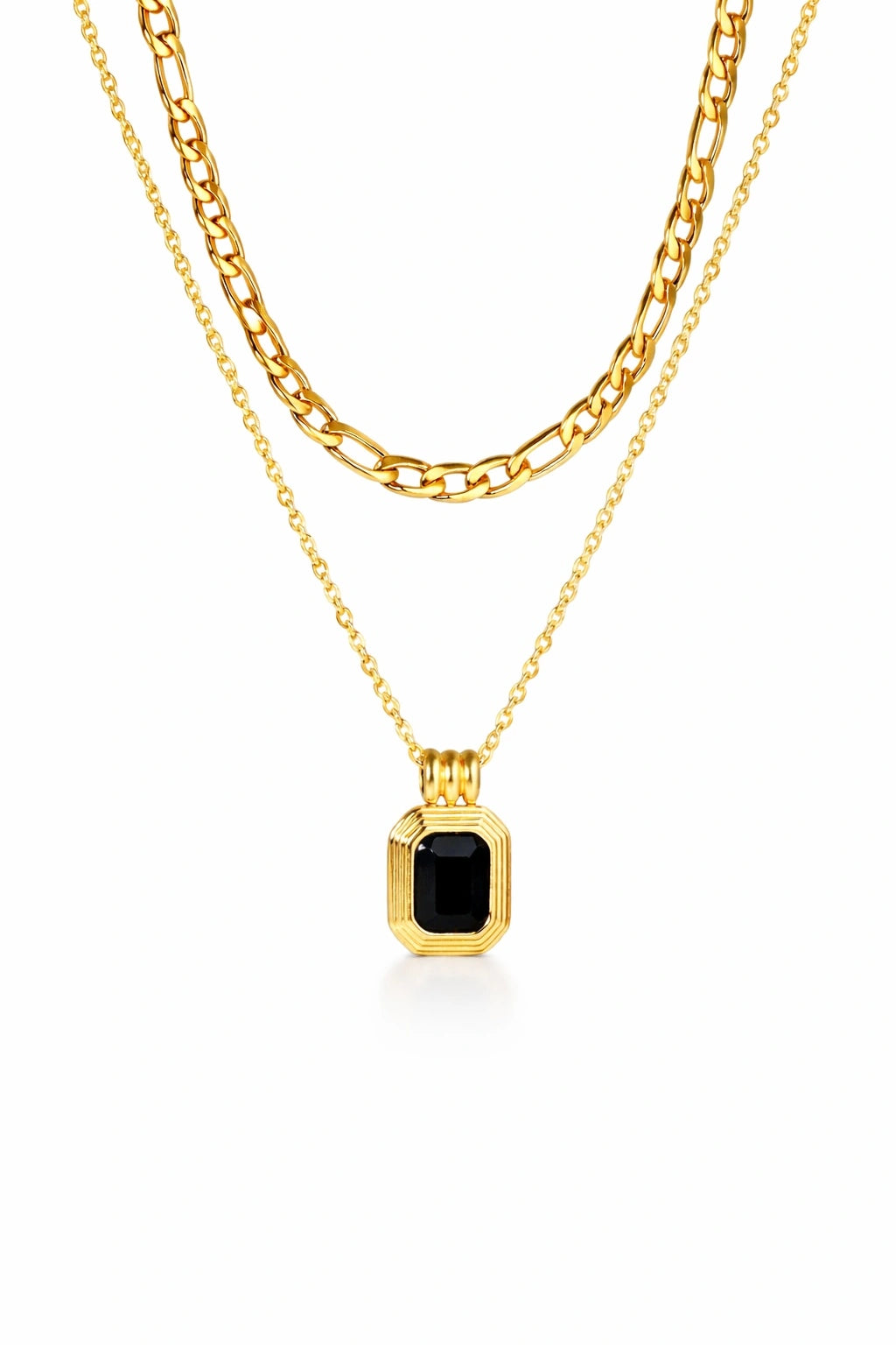 Rectangular Pendant Double Chain Necklace