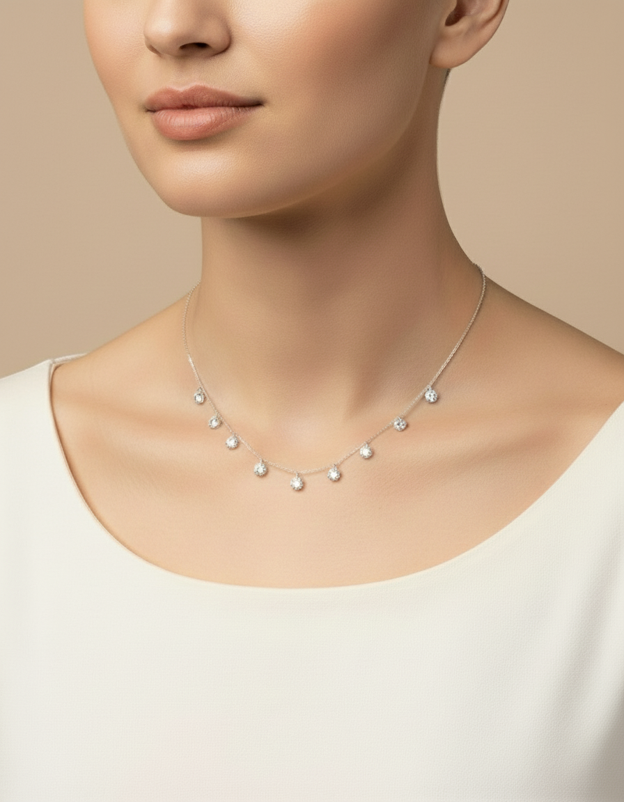 925 Sterling Silver Rose Gold Zircon Necklace