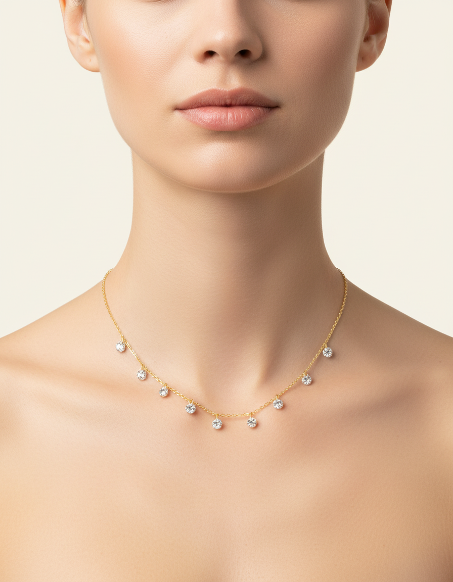 925 Sterling Silver Rose Gold Zircon Necklace
