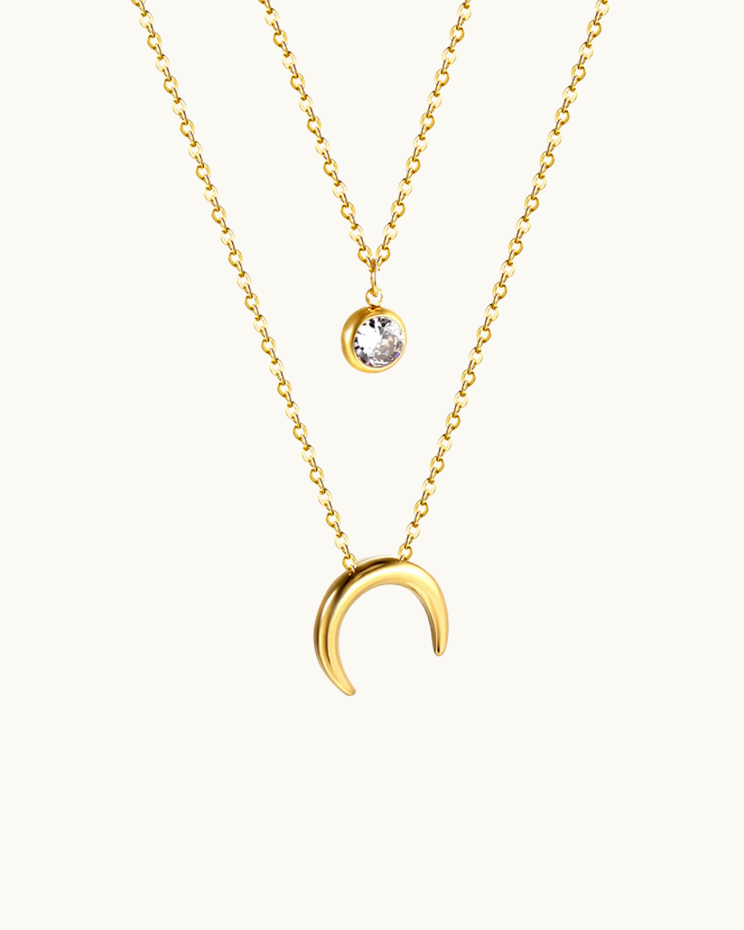 Moon & White Diamond Pendant Necklace
