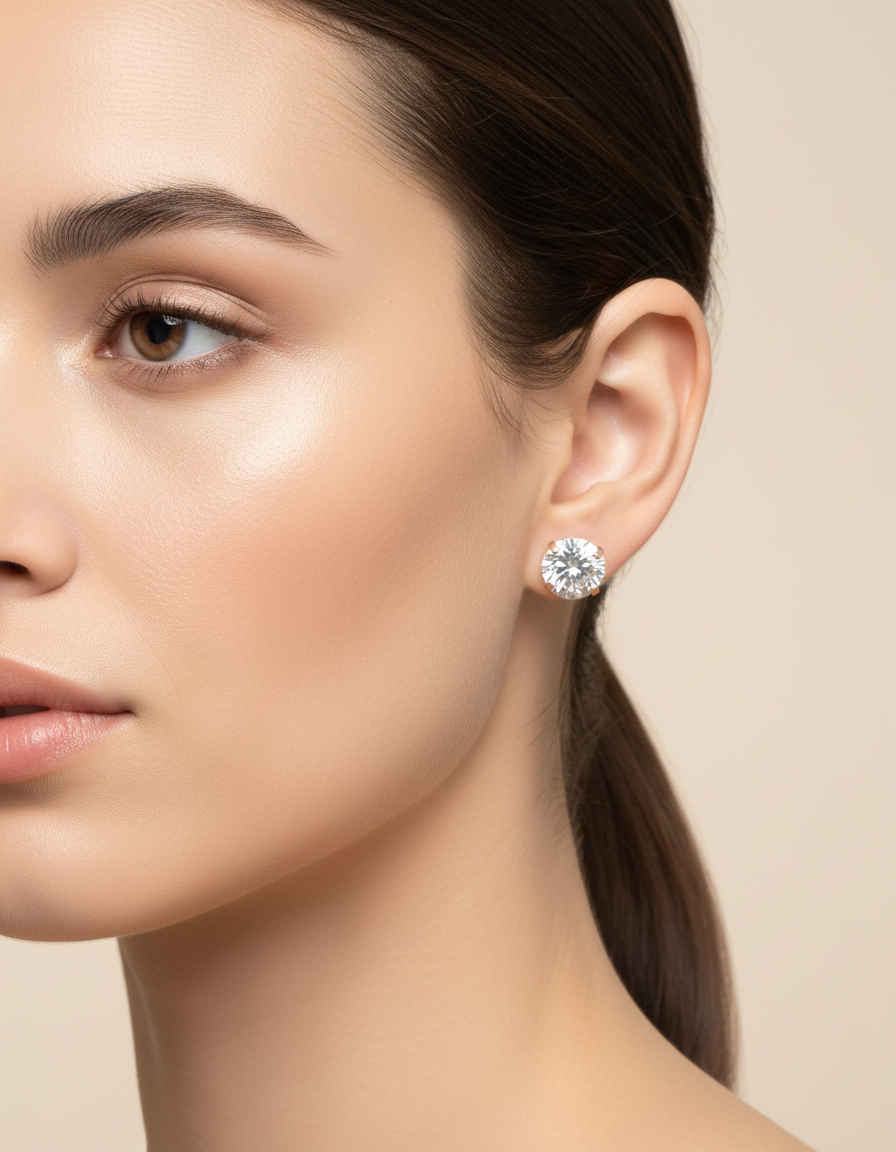 Round Zircon Stud Earrings