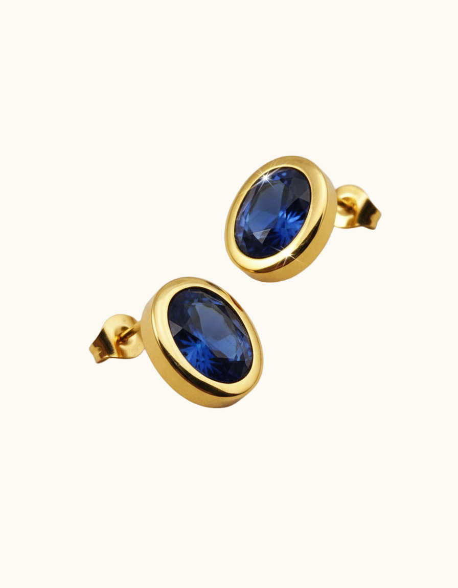 Blue Glass Oval Vintage Ear Studs
