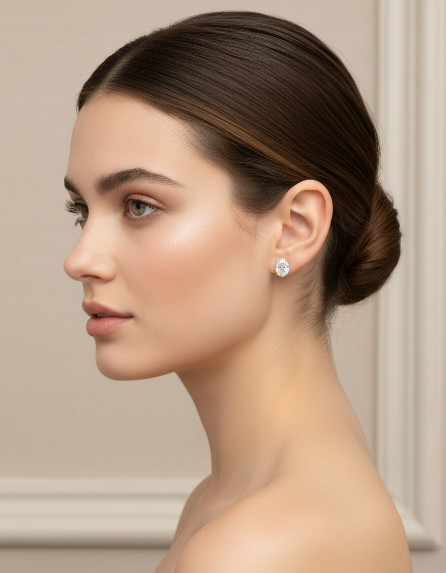 Sparkling Geometric Oval Zirconia Sterling Silver Stud