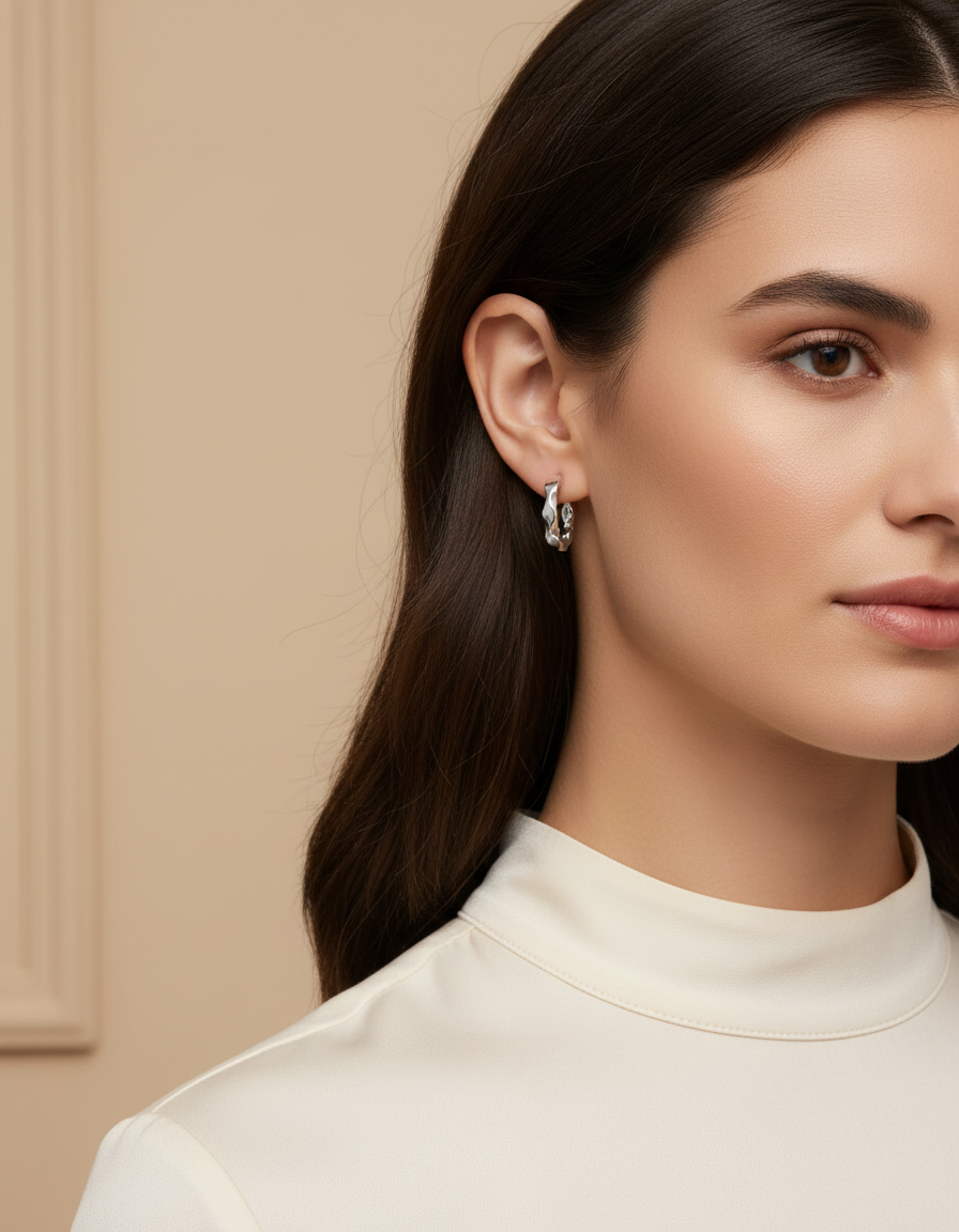 Butterfly Flower Hoop Earrings - Silver