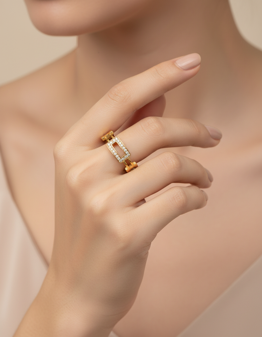 Geometric Hollow Zircon Ring