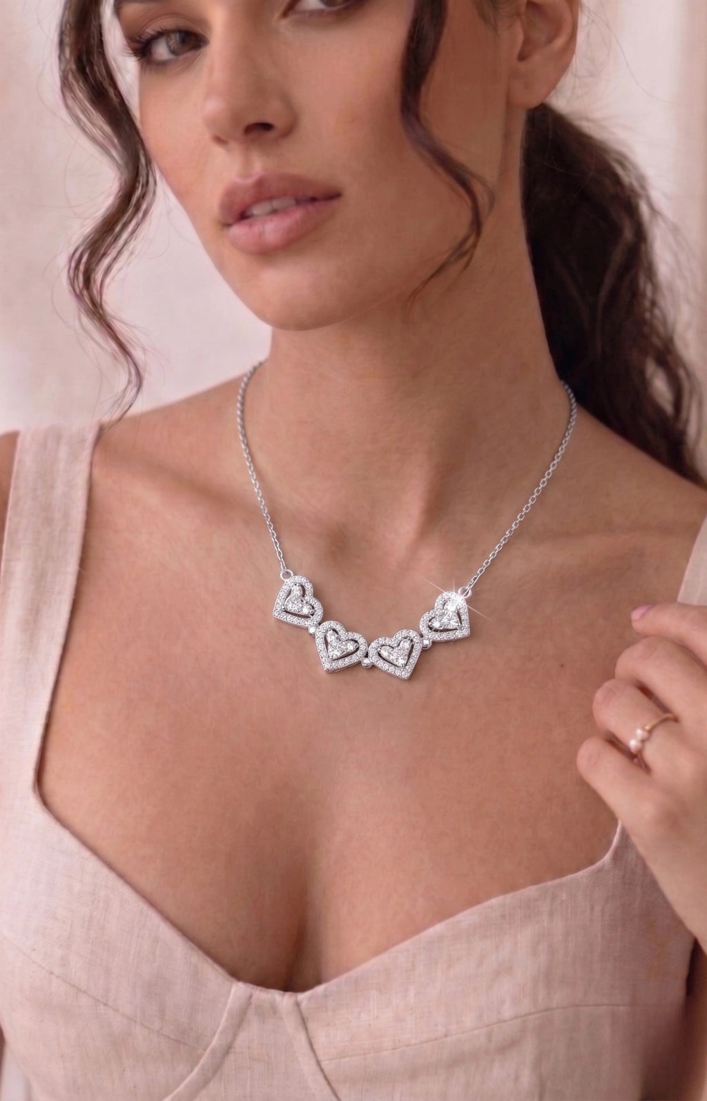 Four-Heart Geometric Necklace