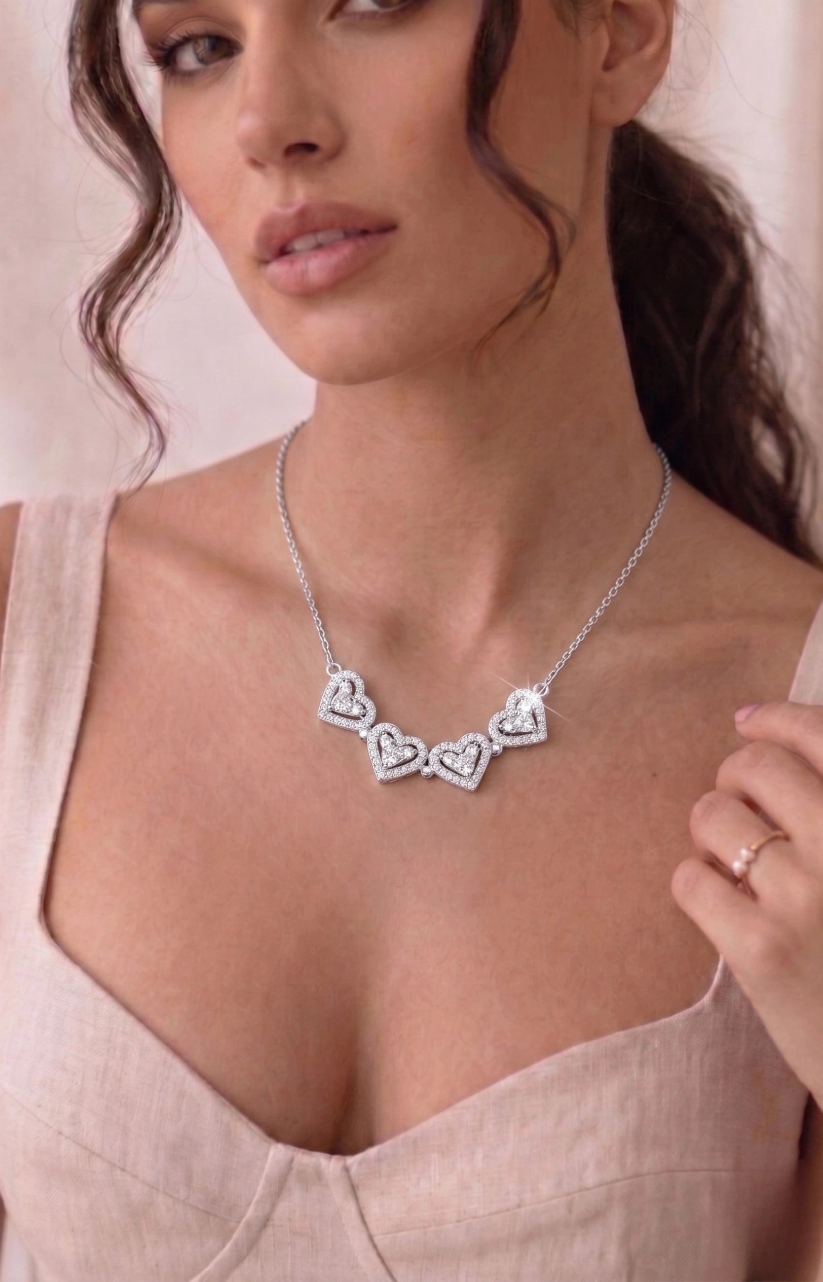Four-Heart Geometric Necklace