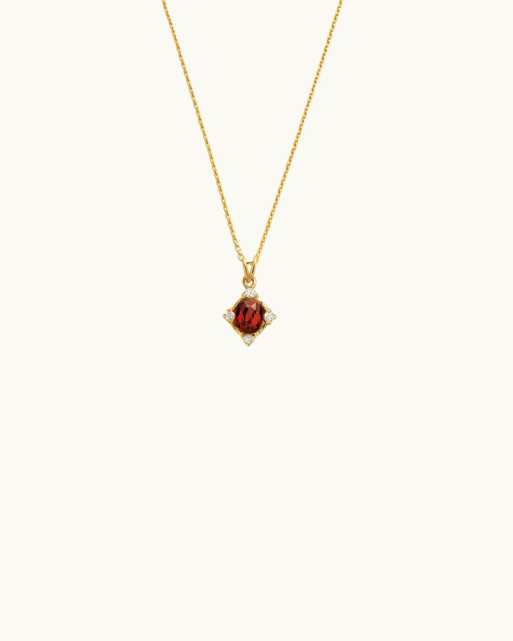 S925 Sterling Silver 14K Gold Red Zircon Necklace
