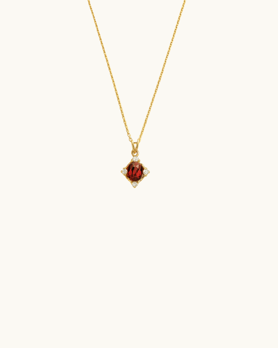 S925 Sterling Silver 14K Gold Red Zircon Necklace