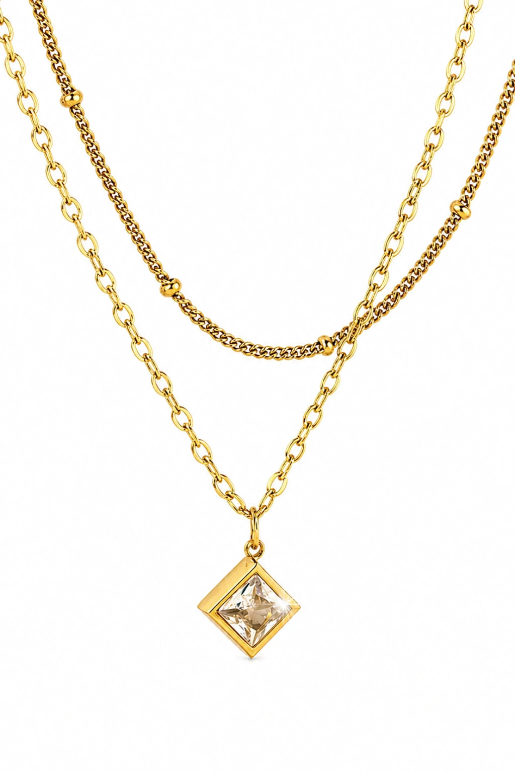 Square Crystal Pendant Necklace